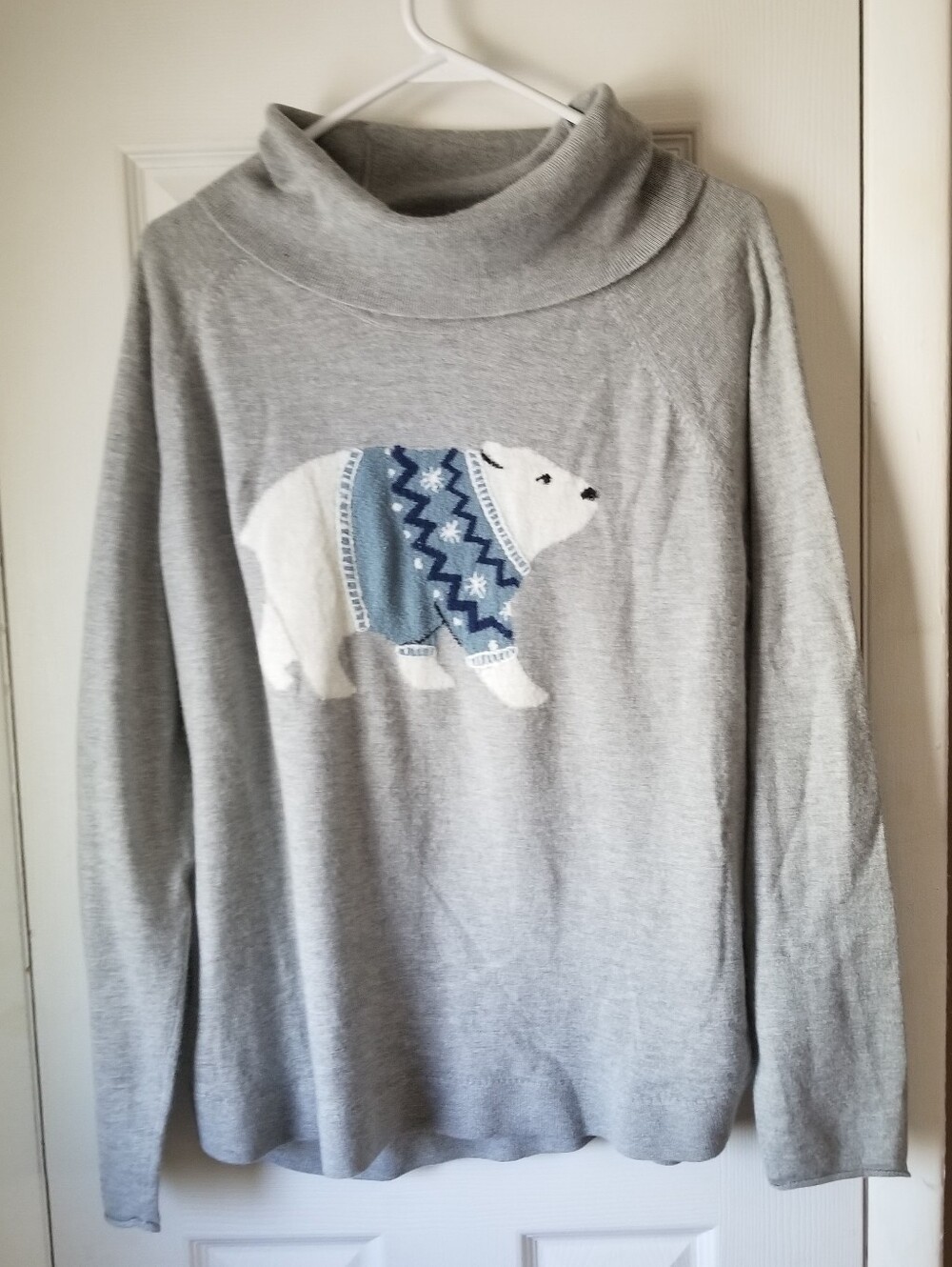 ❗J. Jill Polar Bear Gray Bear Knit Cowlneck Sweater Large❗
